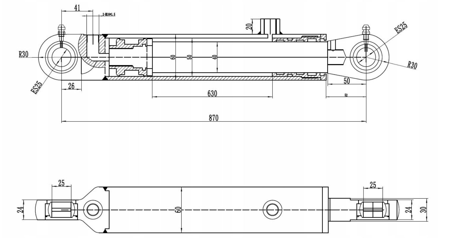 Siłownik hydrauliczny 60/40 skok 630mm - obrazek 3